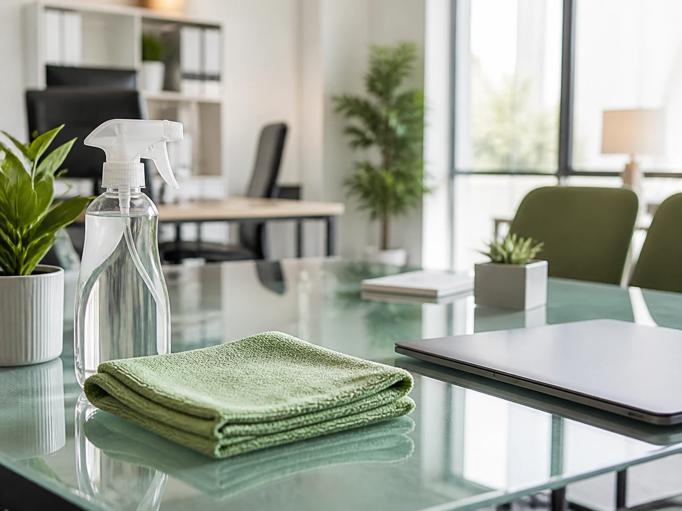 Clean office surface with professional cleaning products